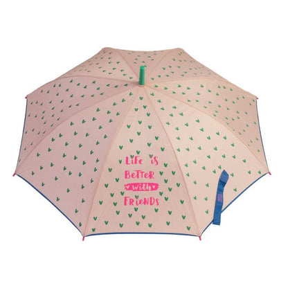 Girls Pink Umbrella - Heart Print