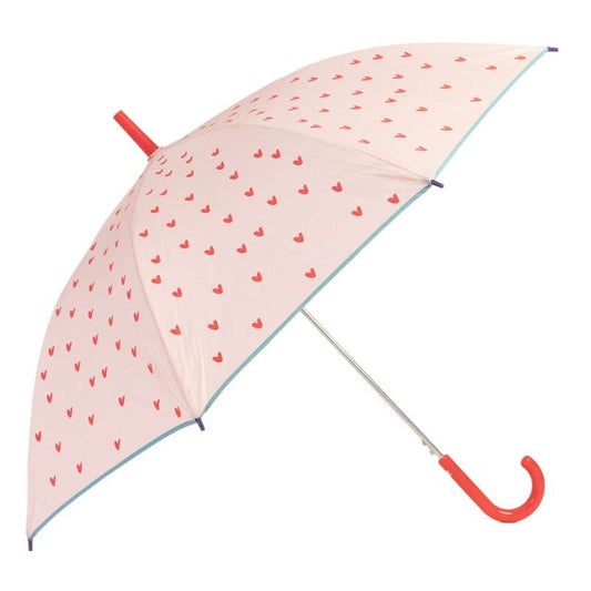 Girls Pink Umbrella - Heart Print